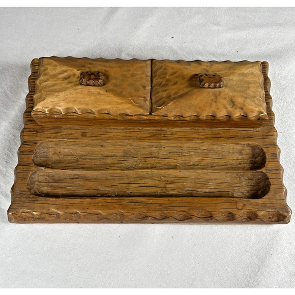 Wooden Vintage Pen Ink Holder Handcarved Minimalist Design Depression Era 1930s - Picture 1 of 11